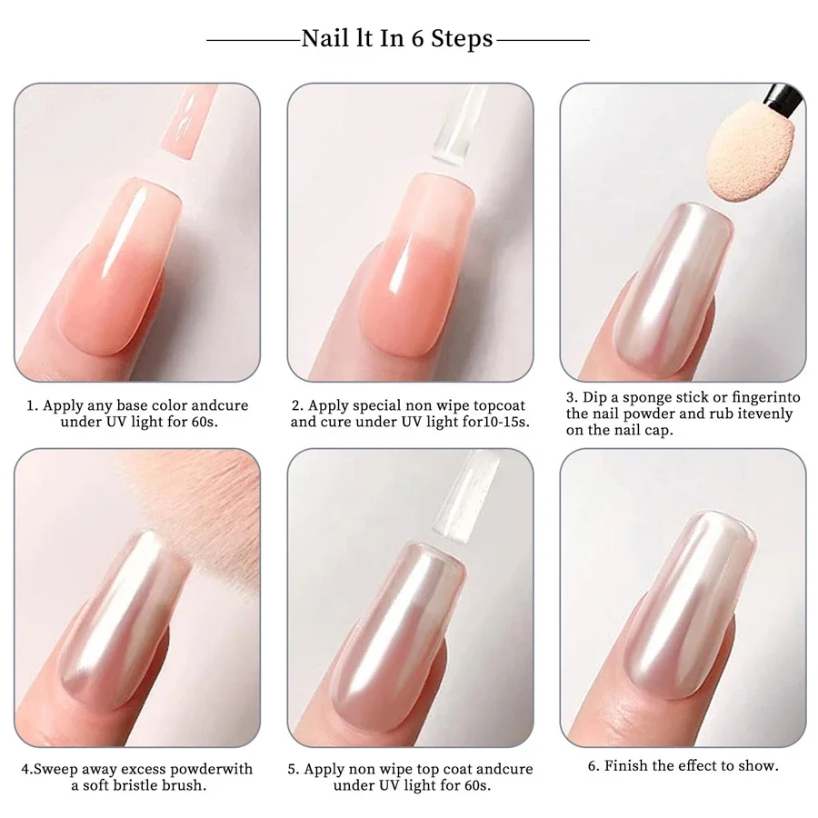 6Pcs Holographic Nail Art Glitter Powder Sparkly Laser Chrome Fine Dust Acrylic Nail Supplies for Professionals Bulk Pack