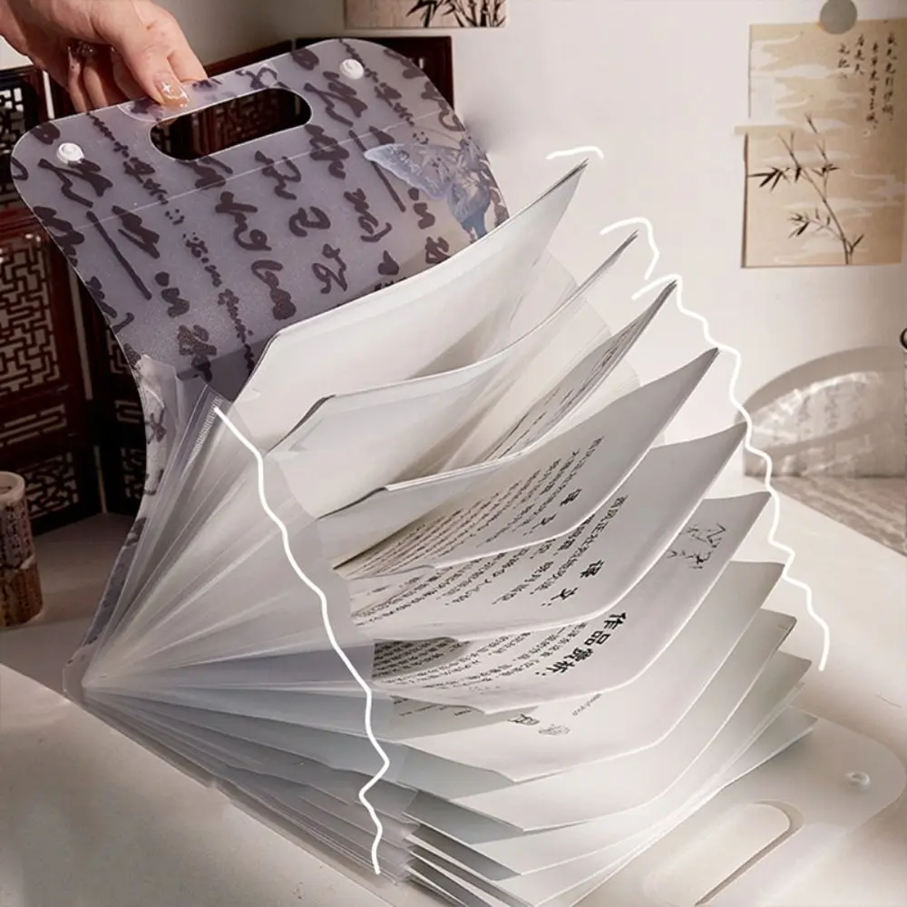 New Chinese Style Butterfly File Folder 13 Layers Plastic Waterproof Folder Transparent Square Handheld File Folder Student