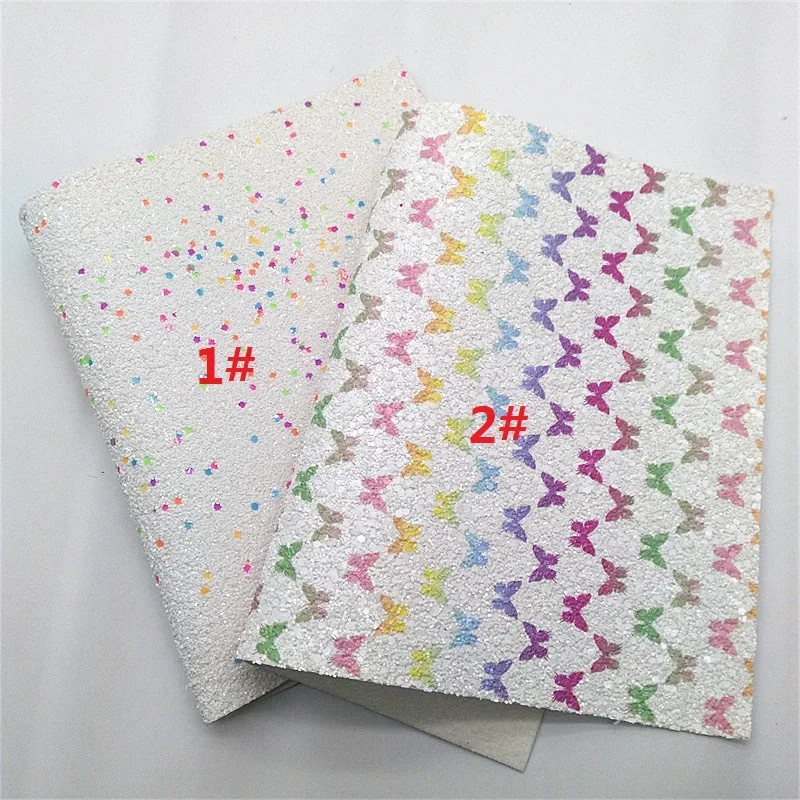 Butterflies Arrows Birds Custom Chunky Glitter Leather Sheets Glitter Leather with Rainbow Sequins Leather For DIY 21x29CM Y449