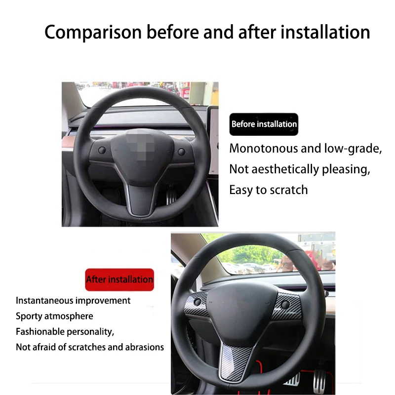 Adatto per il rivestimento del volante opaco in fibra di carbonio Tesla Model 3/Y adatto per accessori interni Tesla 2017-2023