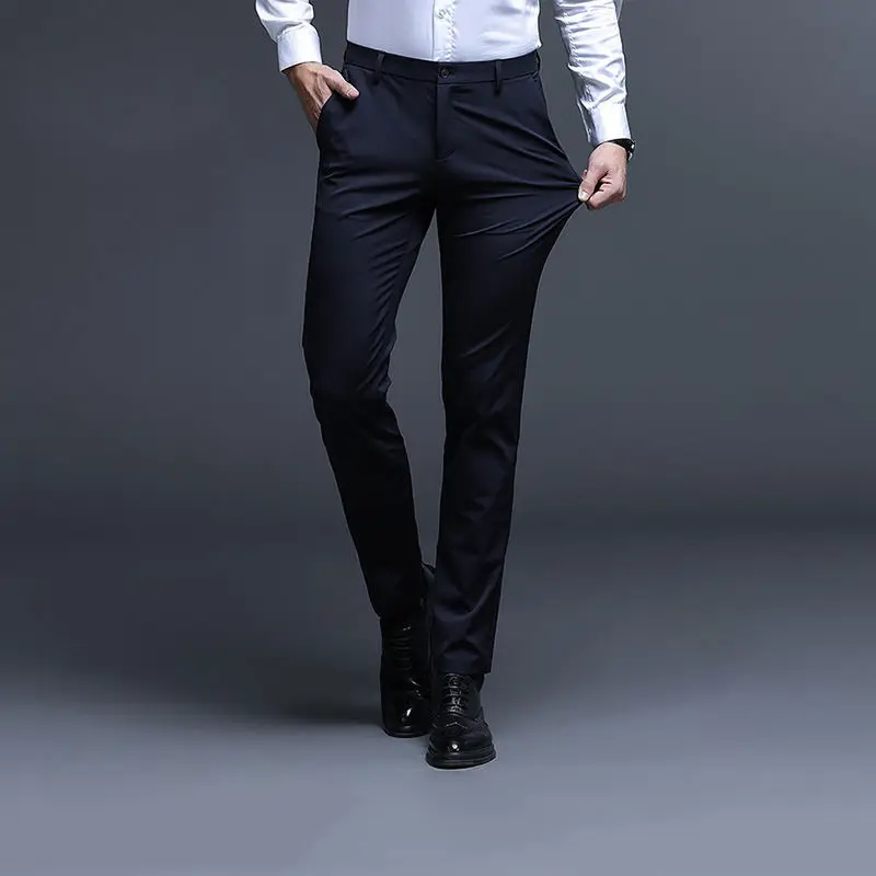 Spring Autumn Men's Clothing Popular Fashion Loose Fitting Straight Tube Thin Business Casual Breathable Stretch Long Pants
