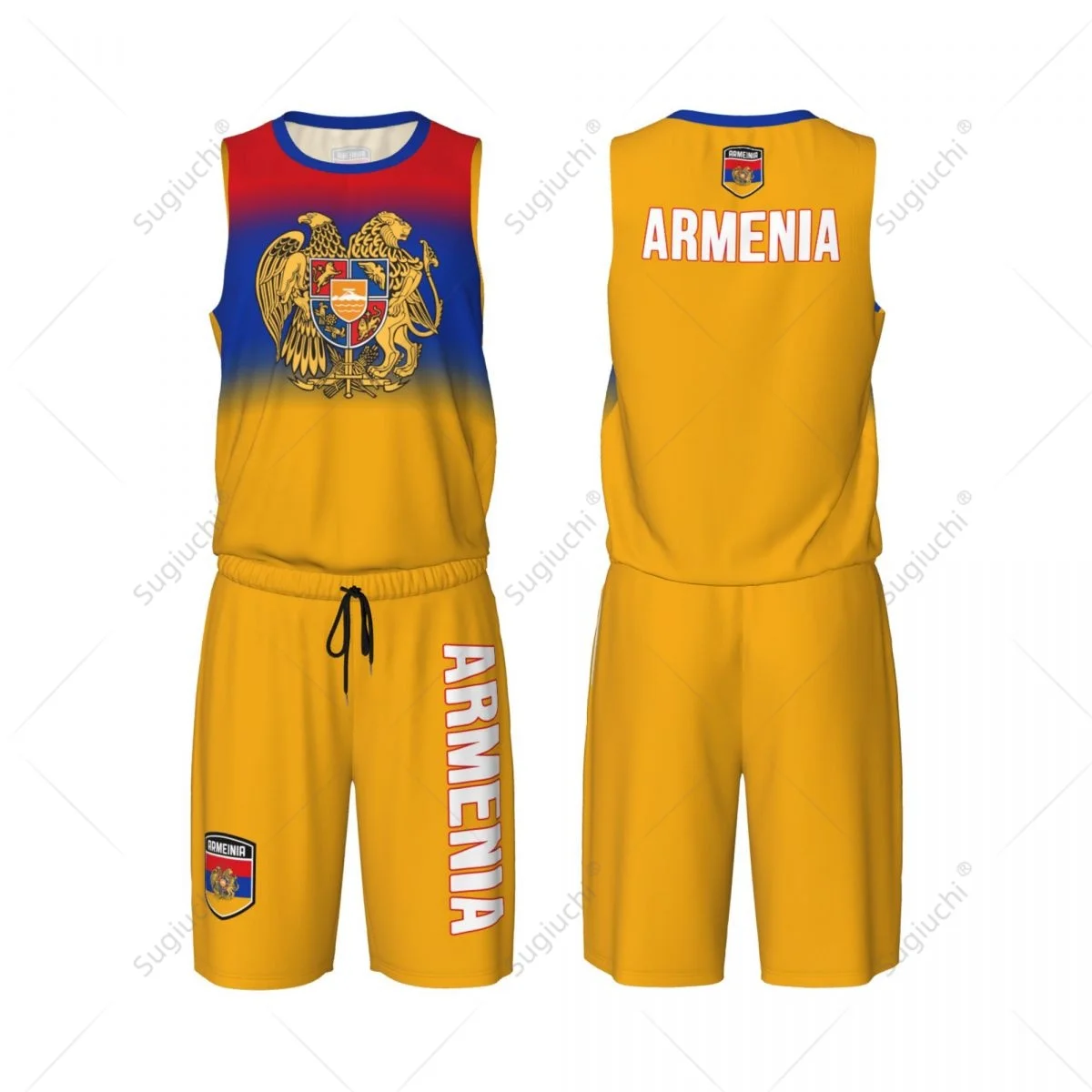 Heren Armenië Vlag Basketbal Jersey Set Mesh Shirt & Broek Mouwloos Exclusief Team-up Aangepaste Naam Nunber Unisex