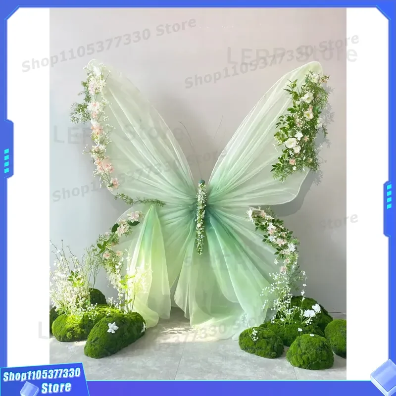 Giant Wrought Iron Butterfly Wall Decor with Eugen Yarn Wings for Mori Style Wedding Window Display Home Garden Landscape Art