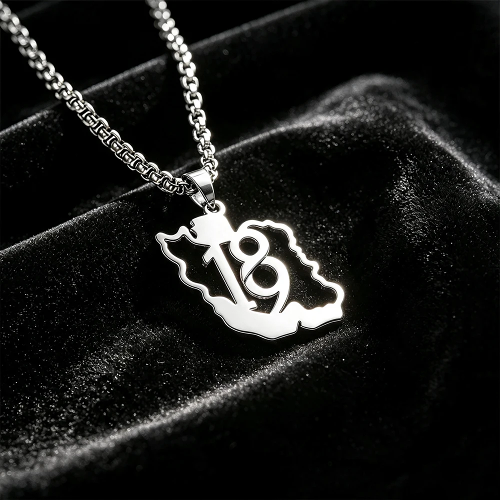 HIPEE Iran 18/19th Necklace Stainless Steel Number Date Necklace for Men Luxor Jewelry Accessory