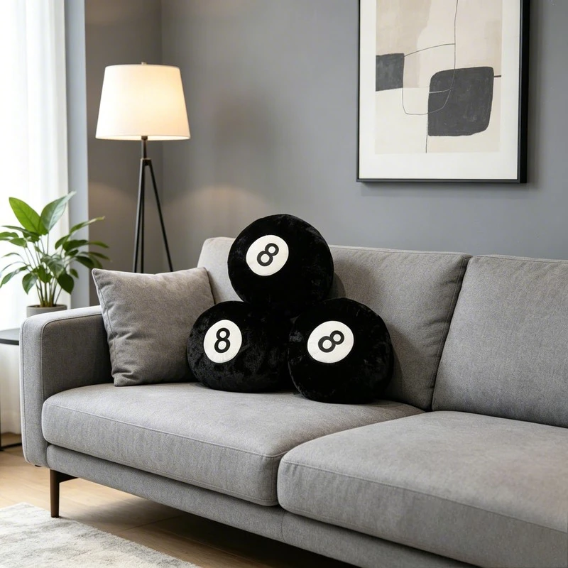 1PC Black 8 Pool Ball Pillow Creative Billiard Stuffed Toy Soft Throw Cushion Sofa Couch Living Room Nap Decor Gift Collection