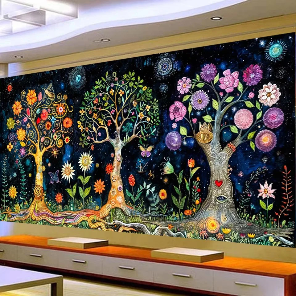 

5D DIY large, full square & round diamond cross stitch blooming flower tree landscape wall art embroidery home decor