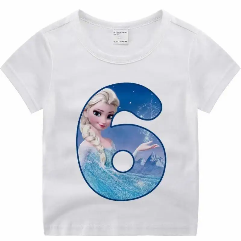 Children clothes tops Frozen Princess Elsa  Birthday Number Children T-shirt  Clothes for Girls T Shirt Anime Cartoons Casual