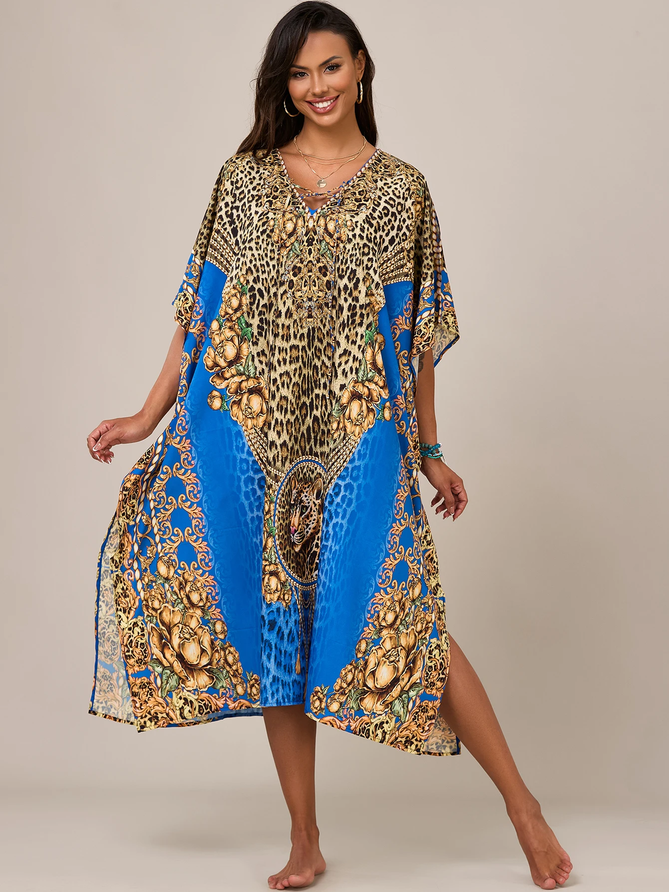 

Женские платья-кафтан, кафтан Mrs Roper с ярким принтом, накидки на купальный костюм, пляжные платья