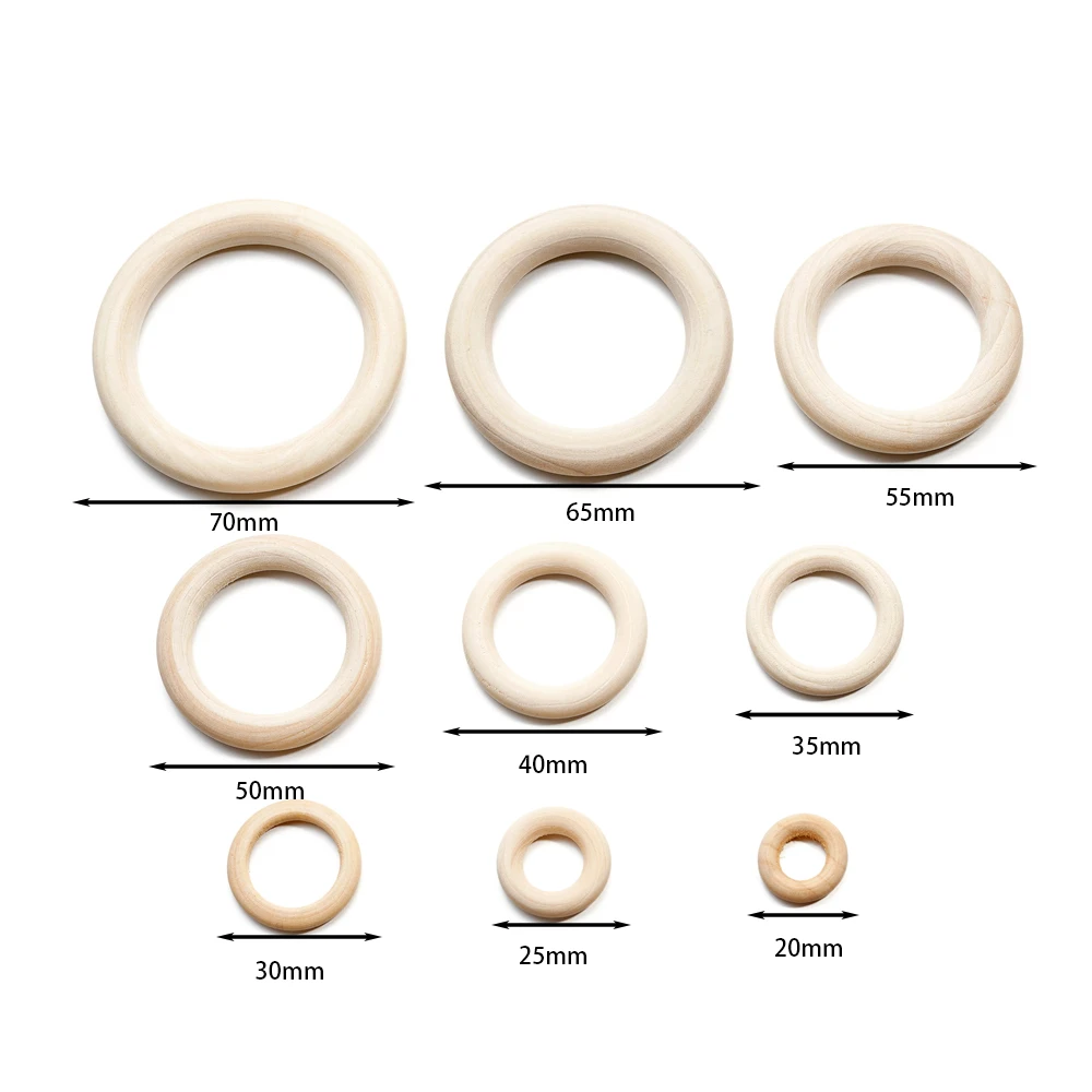 20-70mm Solid Natural Wooden Teething Ring Wood Lead-Free Beads For Ornaments Connectors Macrame Jewelry Making DIY Wood Hoop