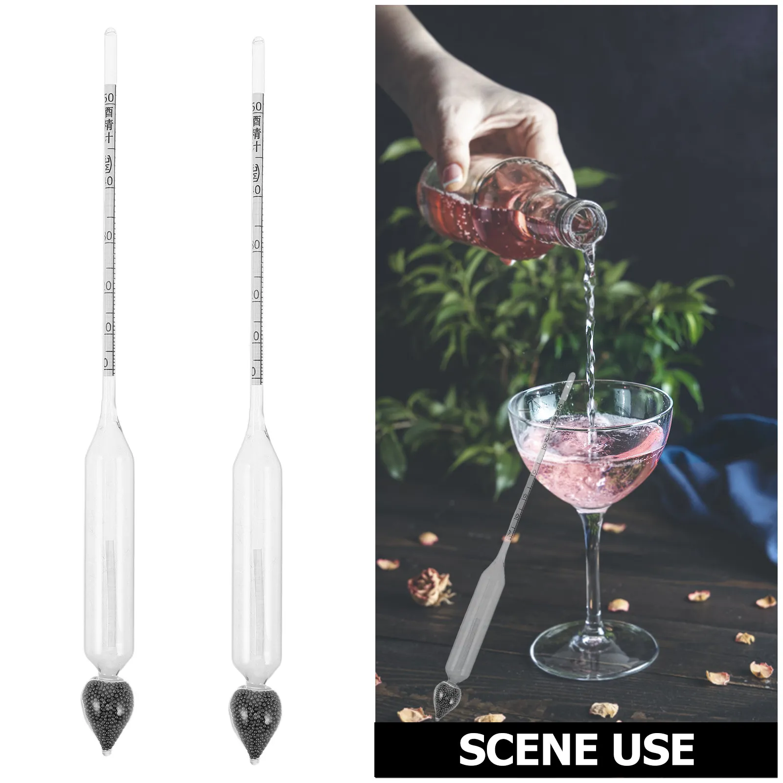 2Pcs Alcohol Tester Glass Hydrometer Dual Scale Portable Tool for Home Brew Wine Beer Alcohol Concentration Measurement