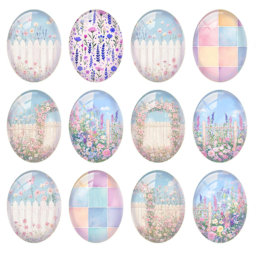 Random Mixed Round/Oval/Square Little Floral Patterns Plants Photo Glass Cabochon Flatback Demo Cameo For Diy Jewelry Making