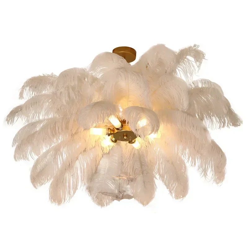 Nordic White Ostrich Feather Pendant Light Modern Led Ceiling Chandelier for Living Dining Room Children\'s Bedroom Hanghing Lamp