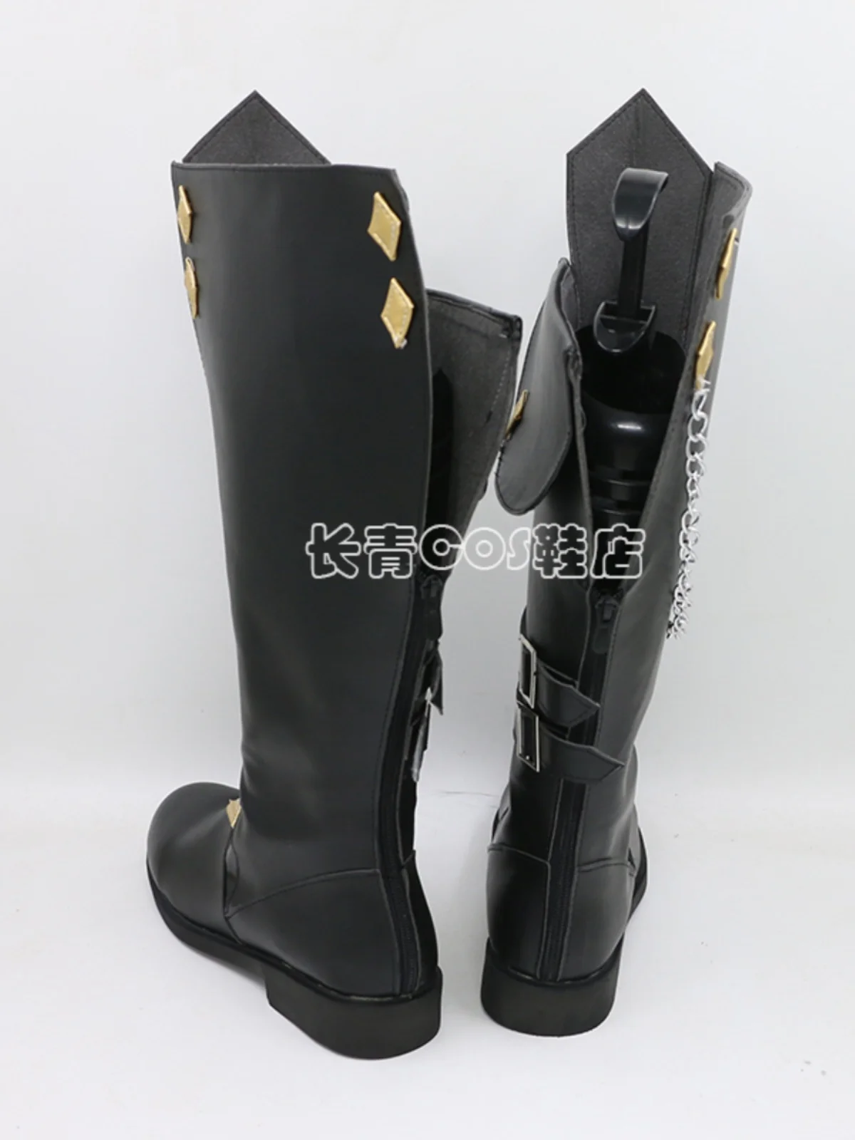 Genshin Impact Tartaglia Scarpe Cosplay Stivali Fatui Gioco Festa di Halloween Stivali neri Realizzati su misura