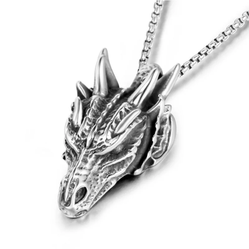 

Dragon Head Necklaces 316L Stainless Steel Retro Dinosaurs Men Pendant Chain Rock Punk for Friend Male Jewelry Gift Dropshipping