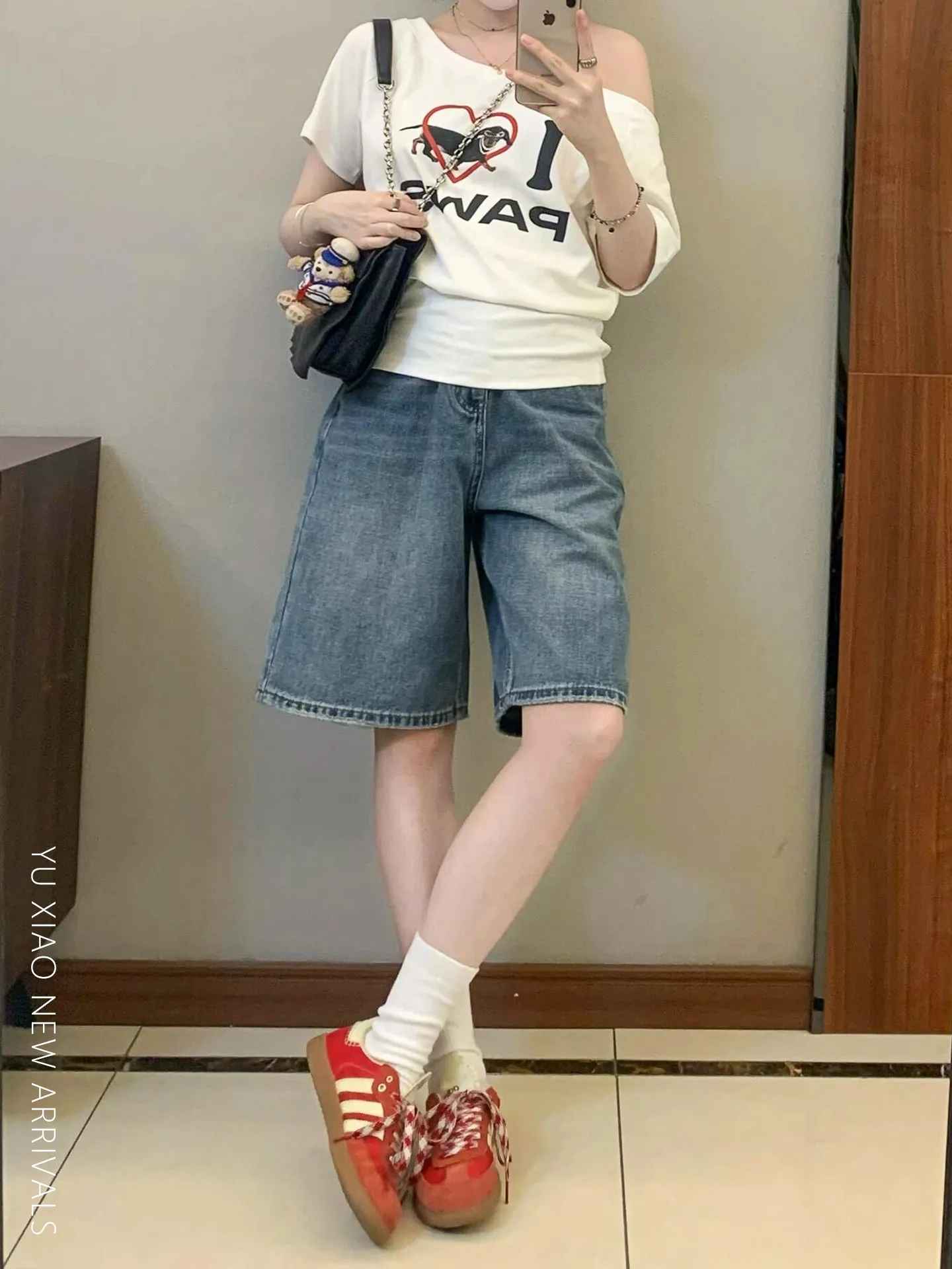 American Style Loose Wide Leg Denim Shorts Women Summer New plus Size Flattering Loose Straight Cut Five-Quarter Length Jeans