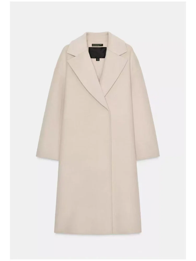 

Fall 2025 Women's Loose Wool Blend Coat Korean Sle Commute Faion Long Sve Color Lapel Coat Premium Feeling