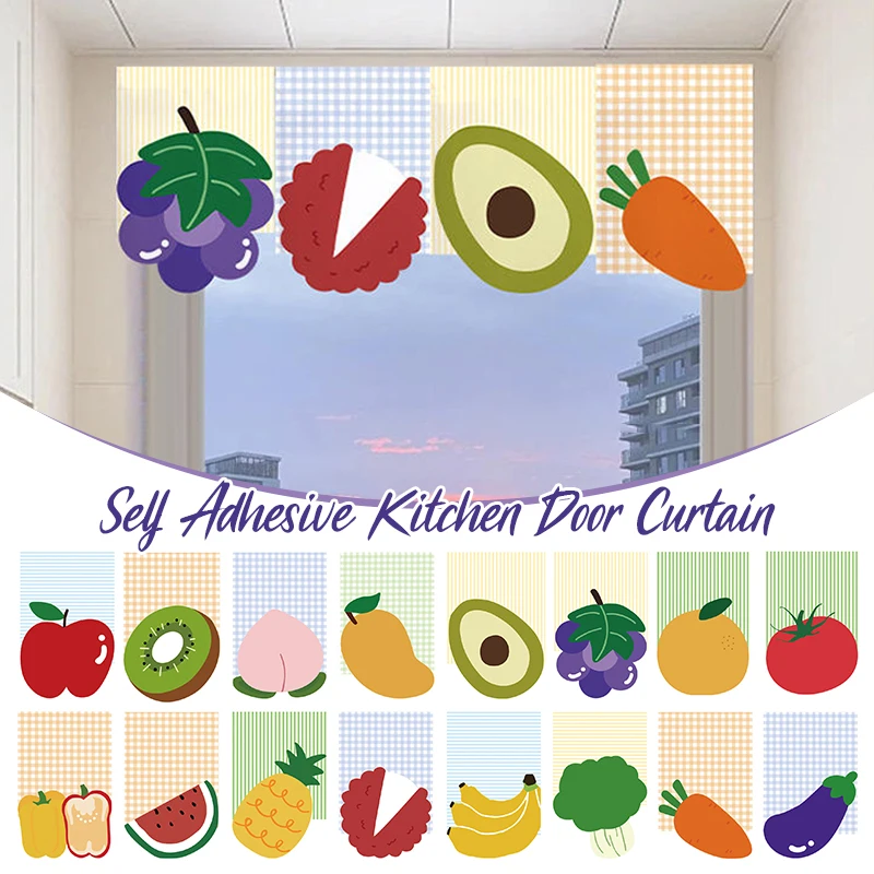 

Cartoon Fruit Pennant Curtain Self-Adhesive Porch Kitchen Door Half Curtain Doorway Living Room Entrance Partition Hanging Flag