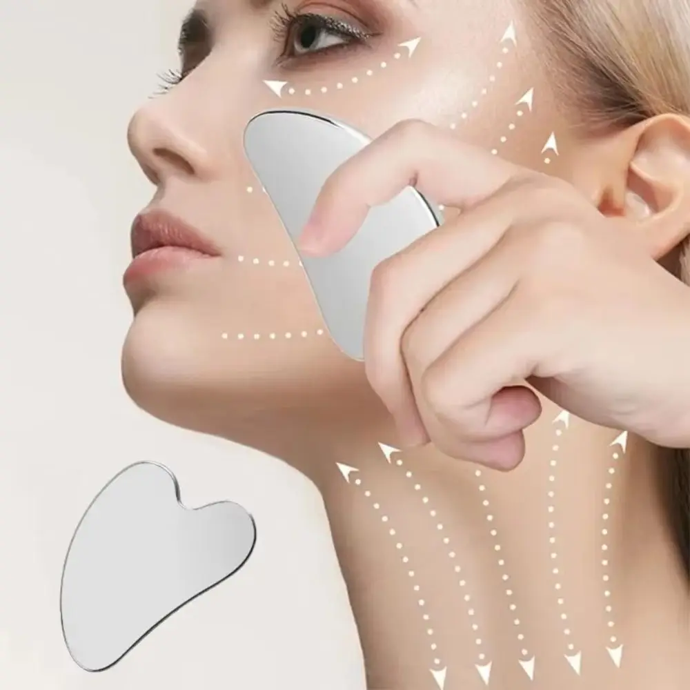 Rascador Gua Sha de acero inoxidable duradero, masajeador Facial Universal con forma de corazón, tablero Guasha para masaje de ojos de belleza Facial