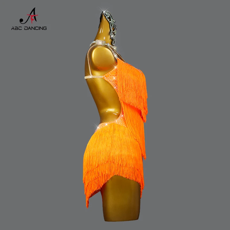 Orange Latin Dance Fransen Kleid sexy weibliche Party Leistung Mädchen Kostüm Sport Wettbewerb Party Rock tragen Ball Abend anzug