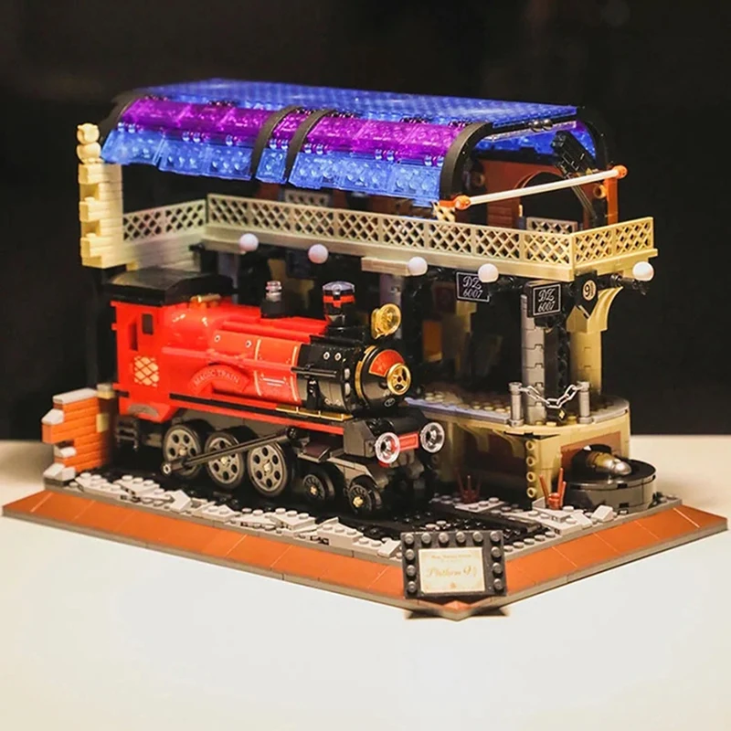Lezi 6007 estação ferroviária mágica, trens expresso, trilhos, locomotiva a vapor, modelo de arquitetura, mini blocos de tijolos, brinquedo de construção, sem caixa