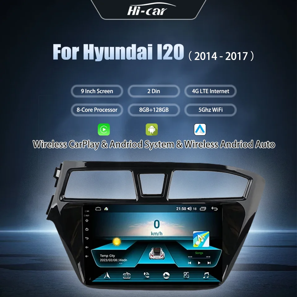

2 Din Android 14 Car Radio Stereo for Hyundai I20 2014 - 2017 Left Hand Multimedia Player 4GLTE + WIFI Navigation GPS Head Unit