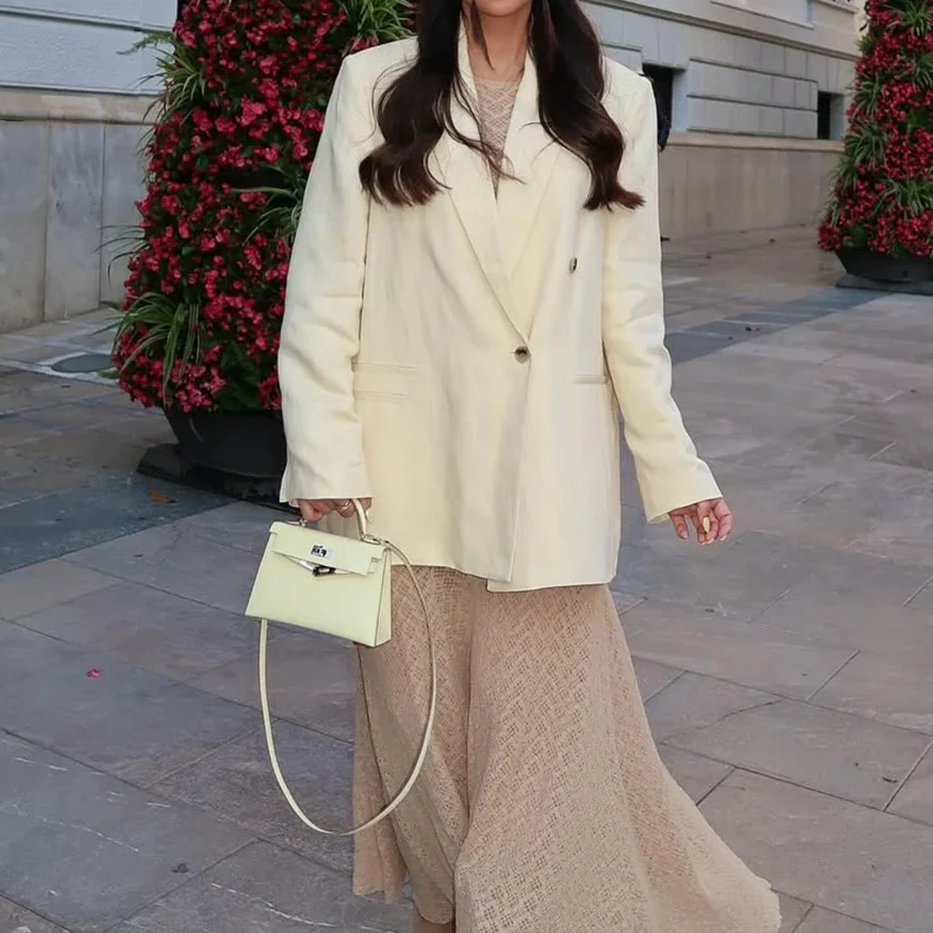 

KONDALA Women Elegant Chic Light Yellow Blazer Loose Blazer New 2025 Spring Summer Fall Fashion High Street Holiday Mujer Blazer