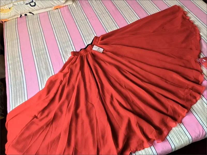 Both Sides Can Wear Dance Skirt Women Double Chiffon Skirts Elastic Waist Lace-up Maxi Skirts Elegant Female Big-hem Skirts 2026