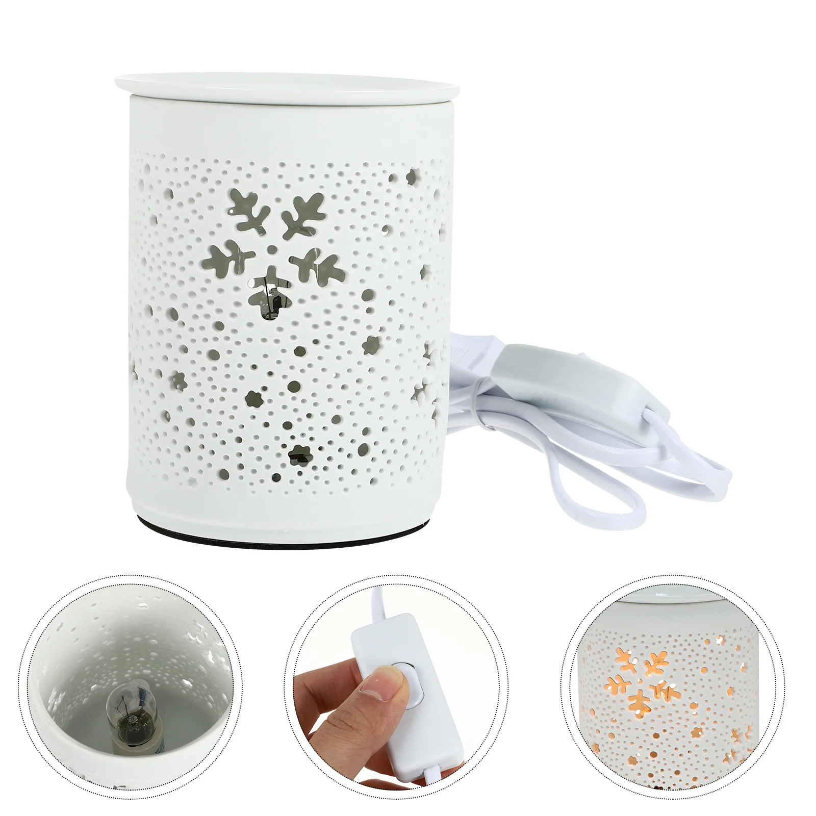 

Elegant Round Pattern Wax Essential Oil Warmer Light Aromatherapy Burner Decorative Night Lamp Air Freshener Light Eu Plug