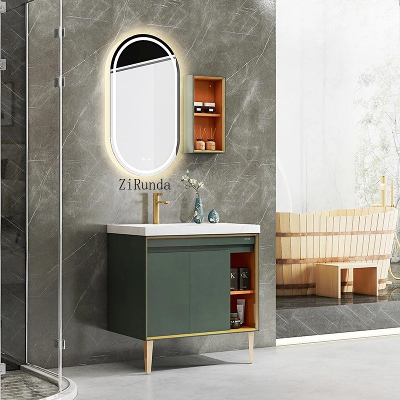 Armário de banheiro, armário de lavatório simples de laje de rocha, lavatório de apartamento pequeno combinado, armário de espelho de bacia