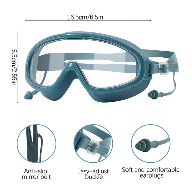 Adult Wide Vision Swim Goggles Built-in Earplugs, Soft Silicone Leak Proof Anti Fog Clear Glass for Surfing Water Sports 6 Adult Wide Vision Swim Goggles Built-in Earplugs, Soft Silicone Leak Proof Anti Fog Clear Glass for Surfing Water Sports 6