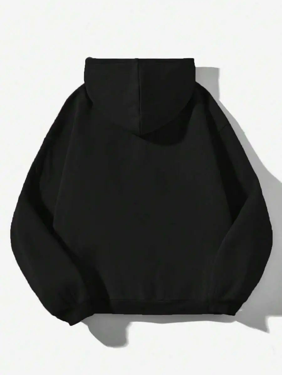 EZwear Black Hooded Long Sleeve Loose Fit Women's Thick Sweatshirt, Casual Minimalist Vintage Punk Y2K Versatile Party Wear, Music Festival, Gothic Style, Summer