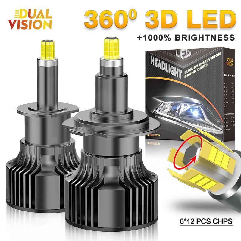 

360 3D H7 9012 LED Headlights 6000K CANBUS H9 H8 H11 9005 HB3 9006 HB4 HIR2 Auto lamps Fog Lights Super Bright Penetration 12V