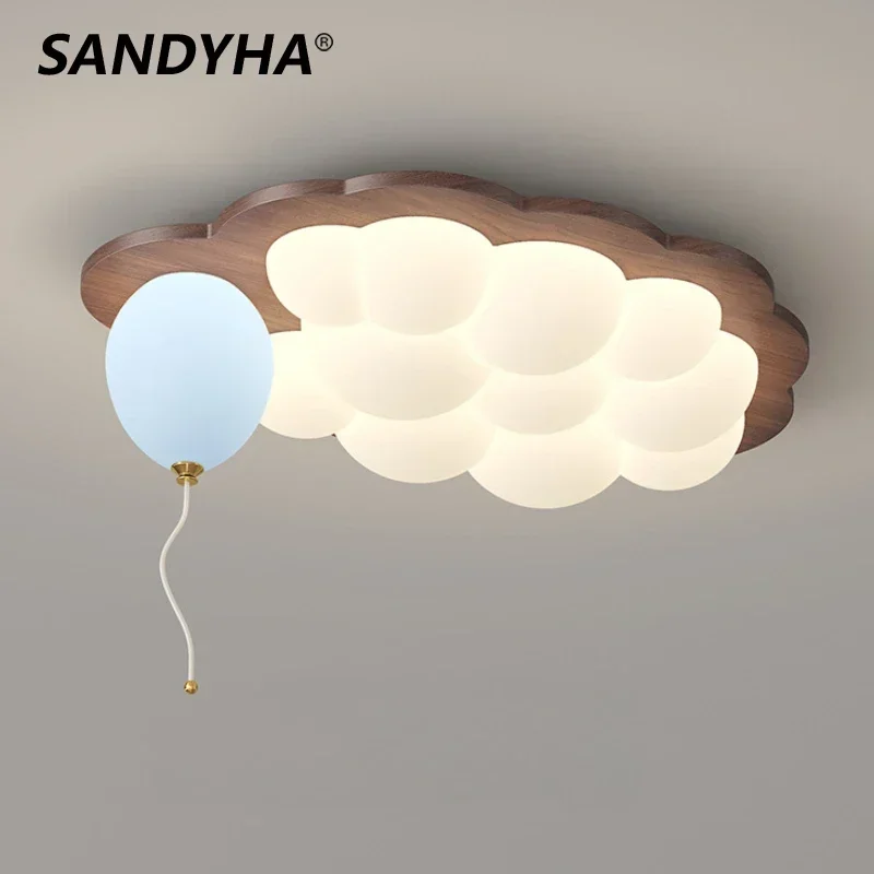 

SANDYHA Modern Wood Ceiling Light Creamy Style Chandeliers for Dining Table Living Room Children's Bedroom Led Lamp Home Decor