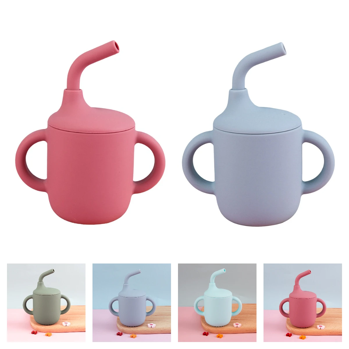 Baby Training Silicone Straw Cup Convenient to Clean Food Storage Drinking Cups Suitable for Christmas Halloween Gift