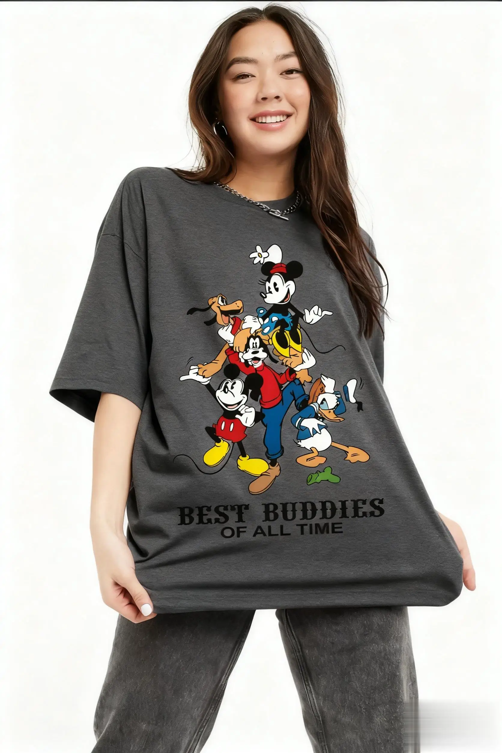 

Футболка Disney с Микки и Минни Best Buddies для мужчин и женщин, винтажный хлопковый топ с мультяшным принтом для пар, футболка с графическим рисунком, летняя повседневная уличная одежда