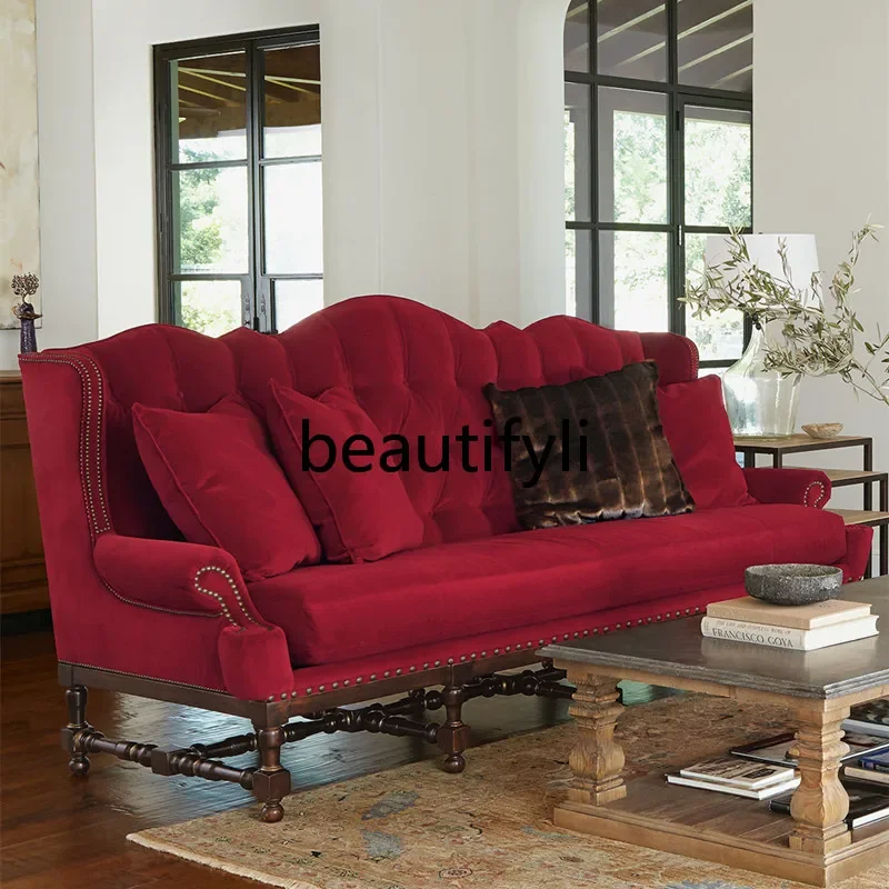 

American Country Solid Wood Sofa Chair Double Triple European Neoclassical Luxury Hotel9344