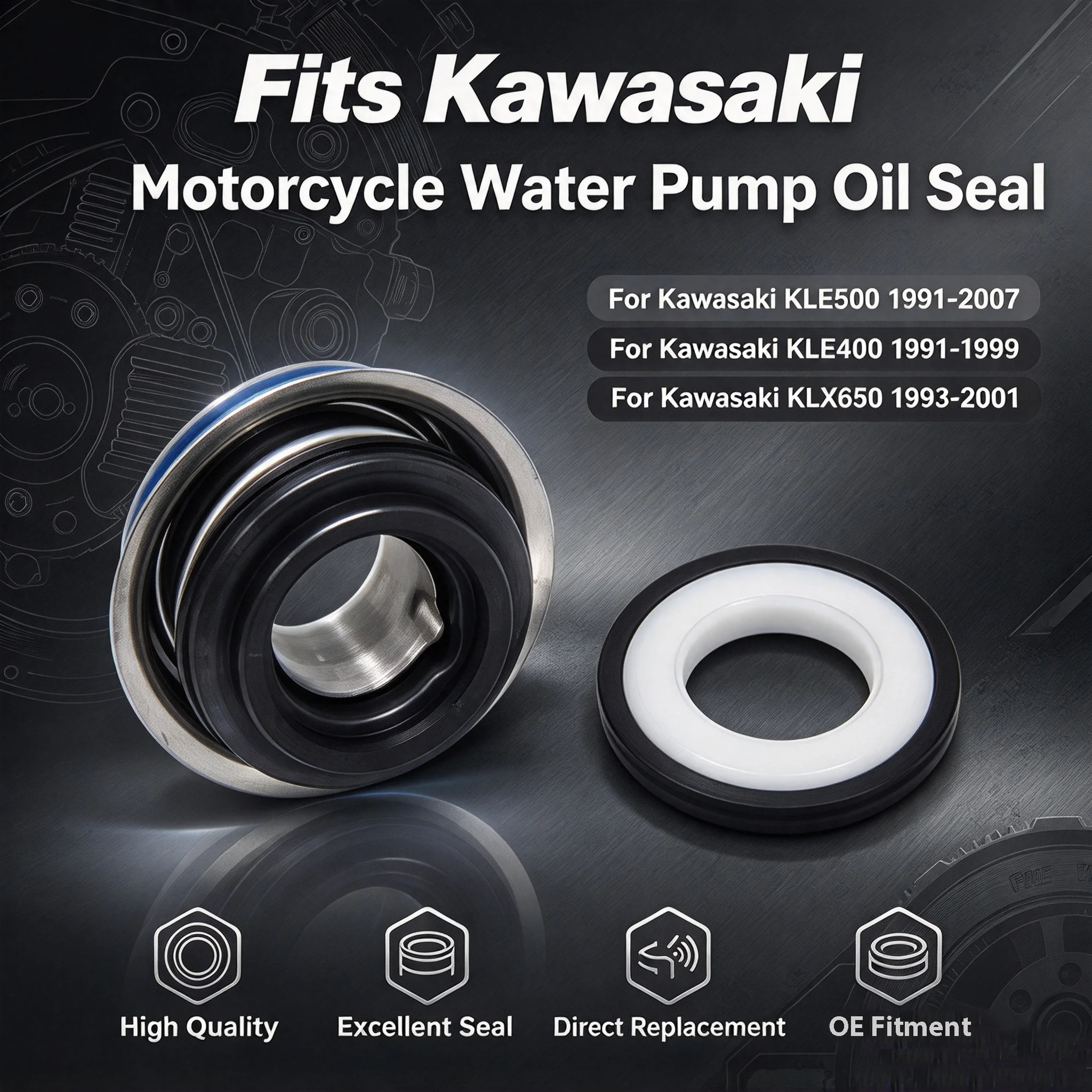 Water Pump Seals For Kawasaki ER500 EX500 GPZ500S Ninja500R KLE500 KLE400 KLX650R Motard KLR600 VN250 Eliminator KSF250 Mojave