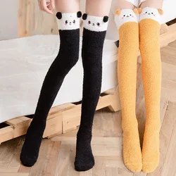 1 Pair Cute Plush Knee Socks for Women Cartoon Bear Warm Stockings
