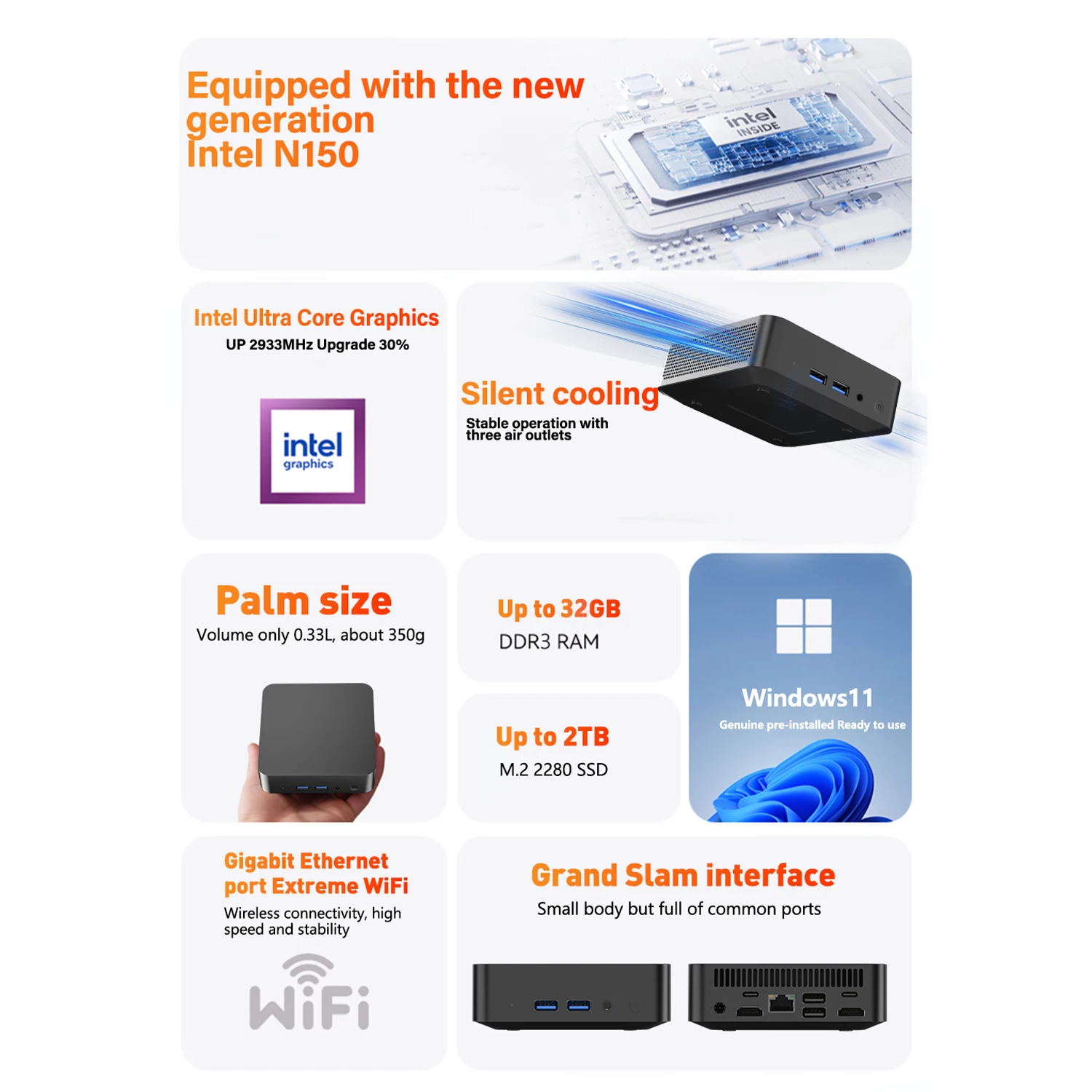 Fashion MINI PC 2026 Mini PC Intel N150 Windows 11 32GB RAM 2048GB ROM Support 4K Micro Desktop Computer Dual-Band WiFi MINI PC