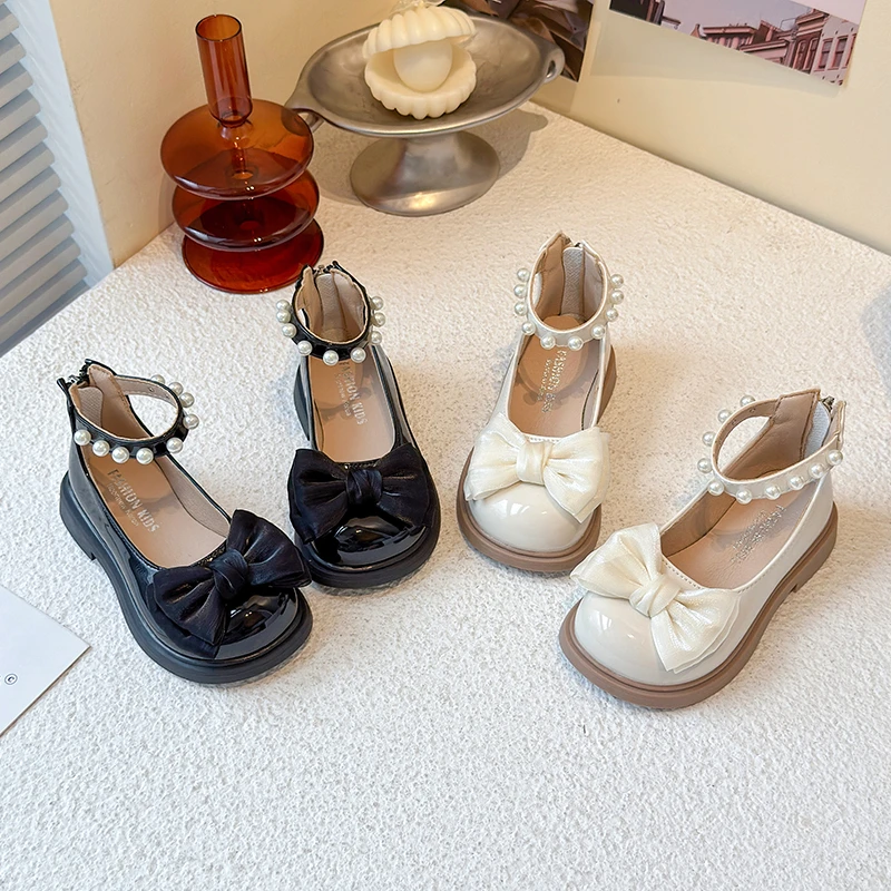 

Spring Autumn Elegant Girl Princess Shoes Sweet Bowknot Children Fashion Leather Shoes Beading Sweet Lolita Kids Mary Jane Shoes