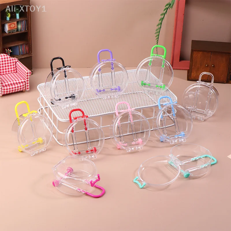 6Pcs Mini Transparent Round Trolley Case Doll Suitcase Dolls House Trunk Small Clutch Ornaments Dollhouse Decoration Toys