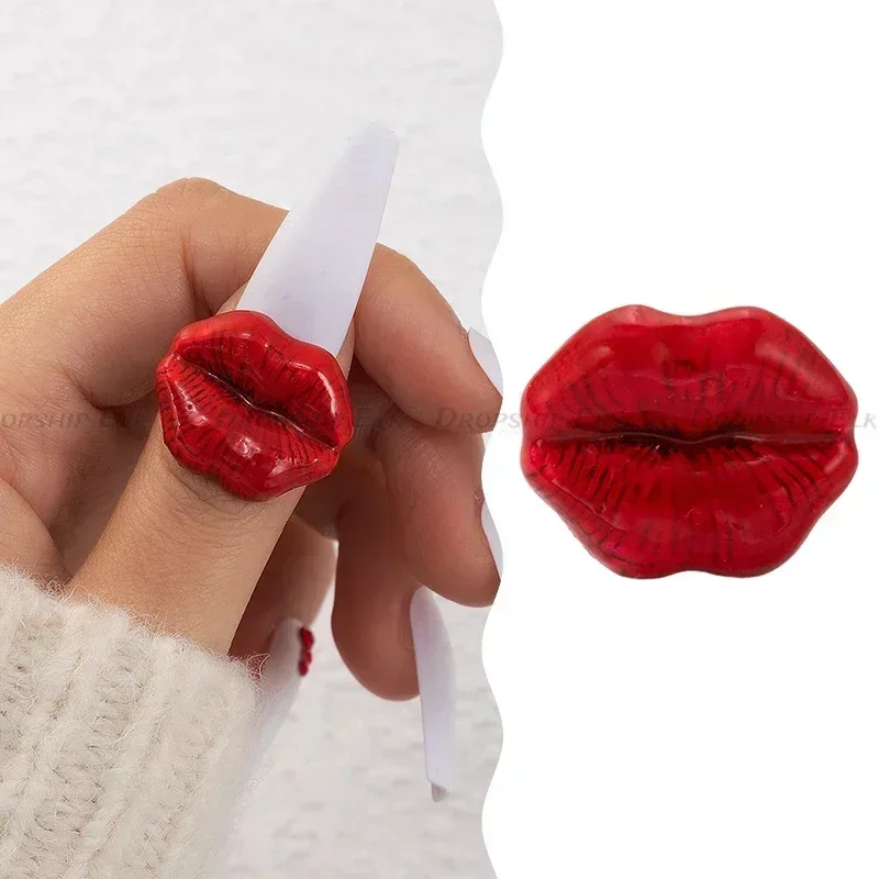 1PCS Red Lip Shape Finger Ring Geometric Sexy Versatile Ins Jewelry Rings Jewelry Accessories Punk Style Ring Gift Party y2k