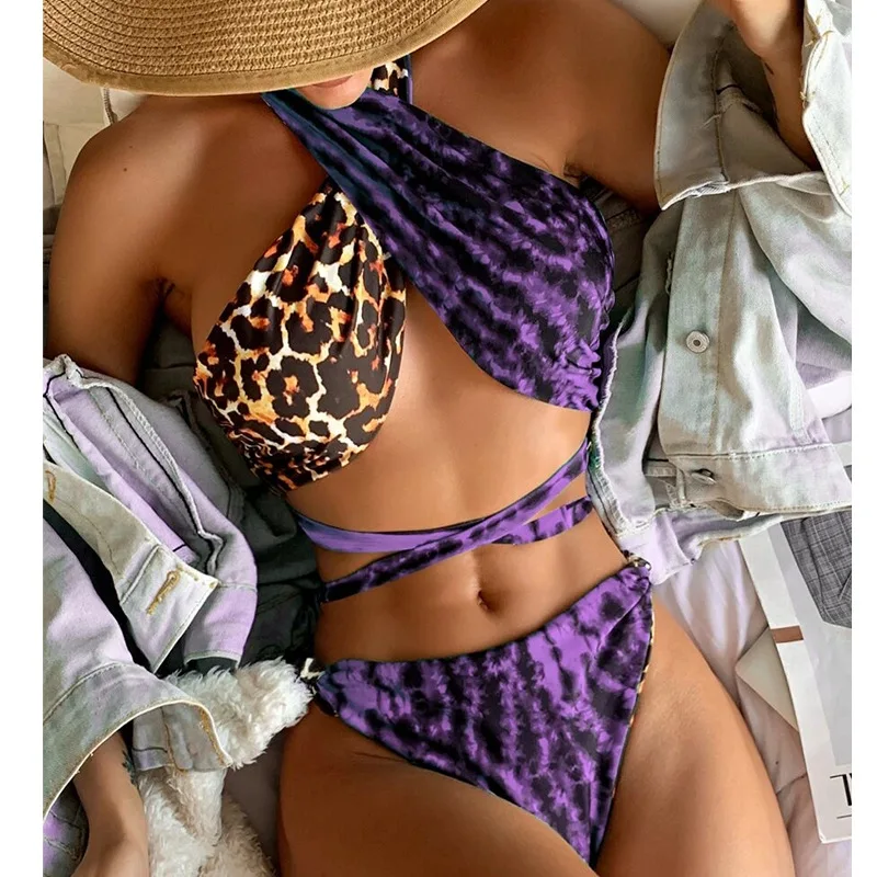 2025 sexy leopardo impressão dupla wear cruz 2 peças conjunto de biquíni banho para as mulheres verão cintura alta tankini maiô brasileiro