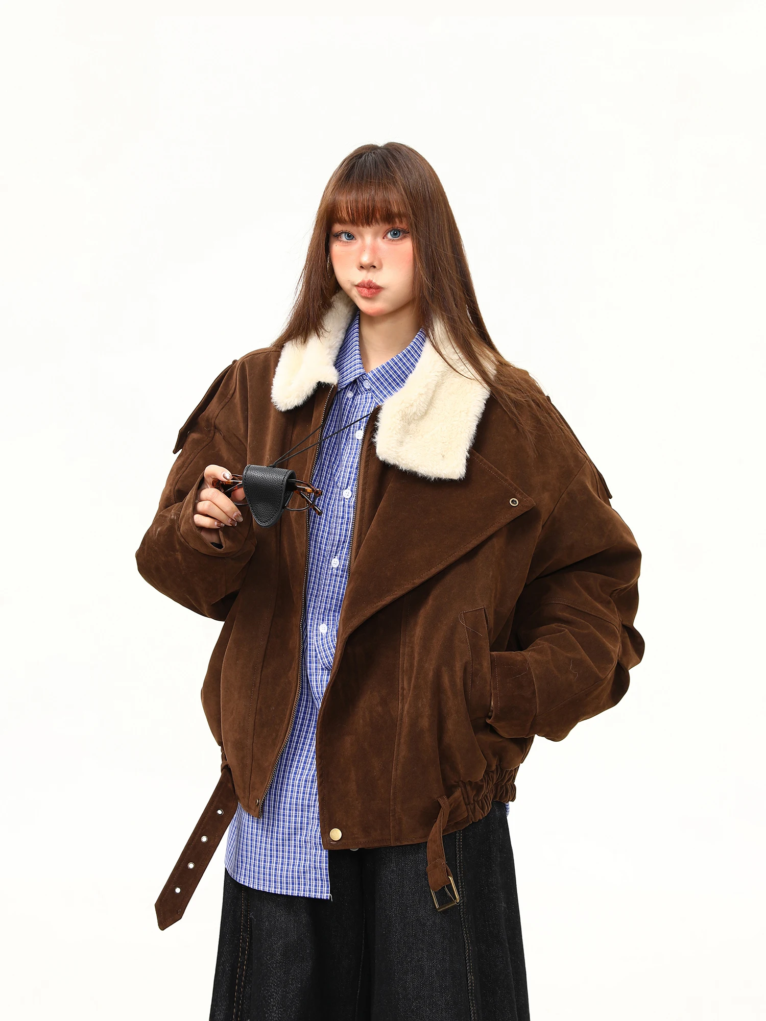 

Wildern Azizi Women's Suede Cotton Jaet Street Sle Loose Fit Winter Coat ex Vintage Barner Versatile Cottonwear