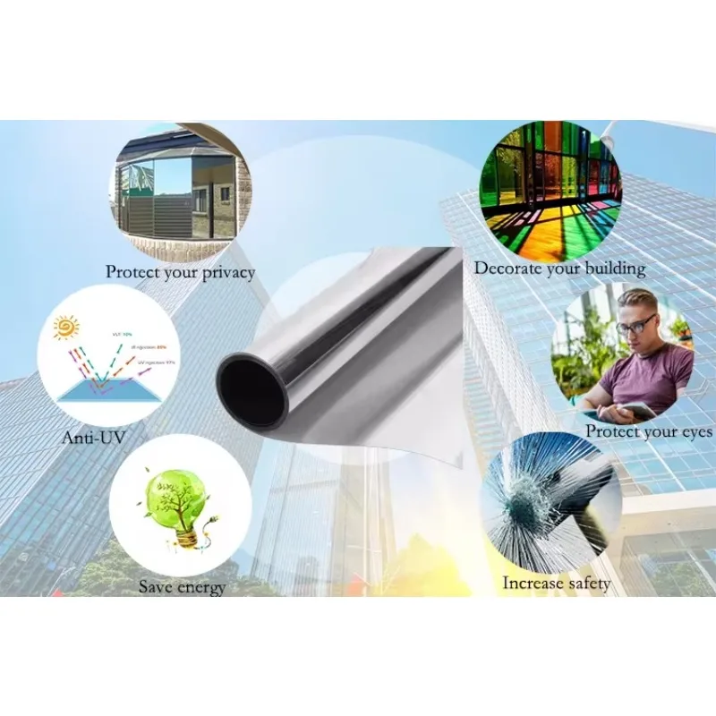 Factory Wholesale Single Side Mirror Reflective Window Film Building Insulation Tinted Glass Foil Silver Building Privacy