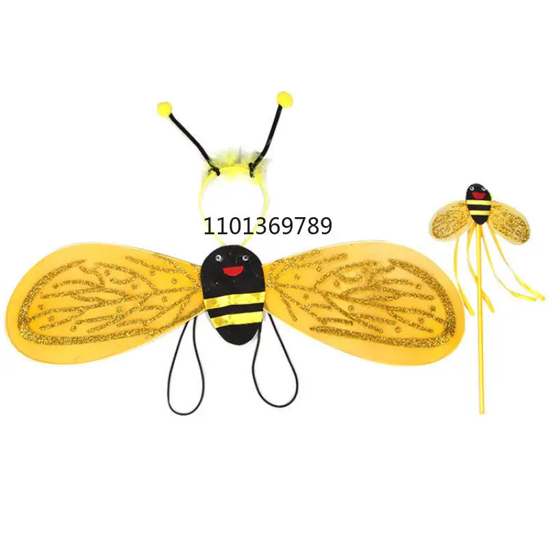 4 قطعة النحل الأصفر تأثيري حلي هالوين الفتيات النحل هوائي عقال هيرباند أجنحة عصا سحرية فستان مضحك الجنية الدعائم مجموعة #3