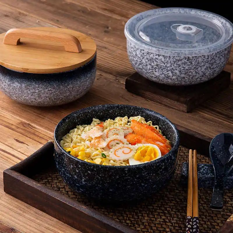 6 Linch Japanese Ceramic Bowl Creative Household Large Rice Instant Noodle Bowl Lamian Noodles Soup Bowl With Lid Tableware Set