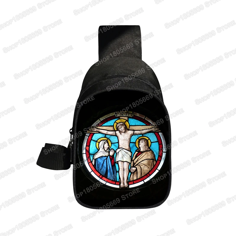 Christians Religion Holy Jesus Mary Chest Bag Women Men Crossbody Bags Casual Shoulder Bags for Travel Phone Purse Holder Bag