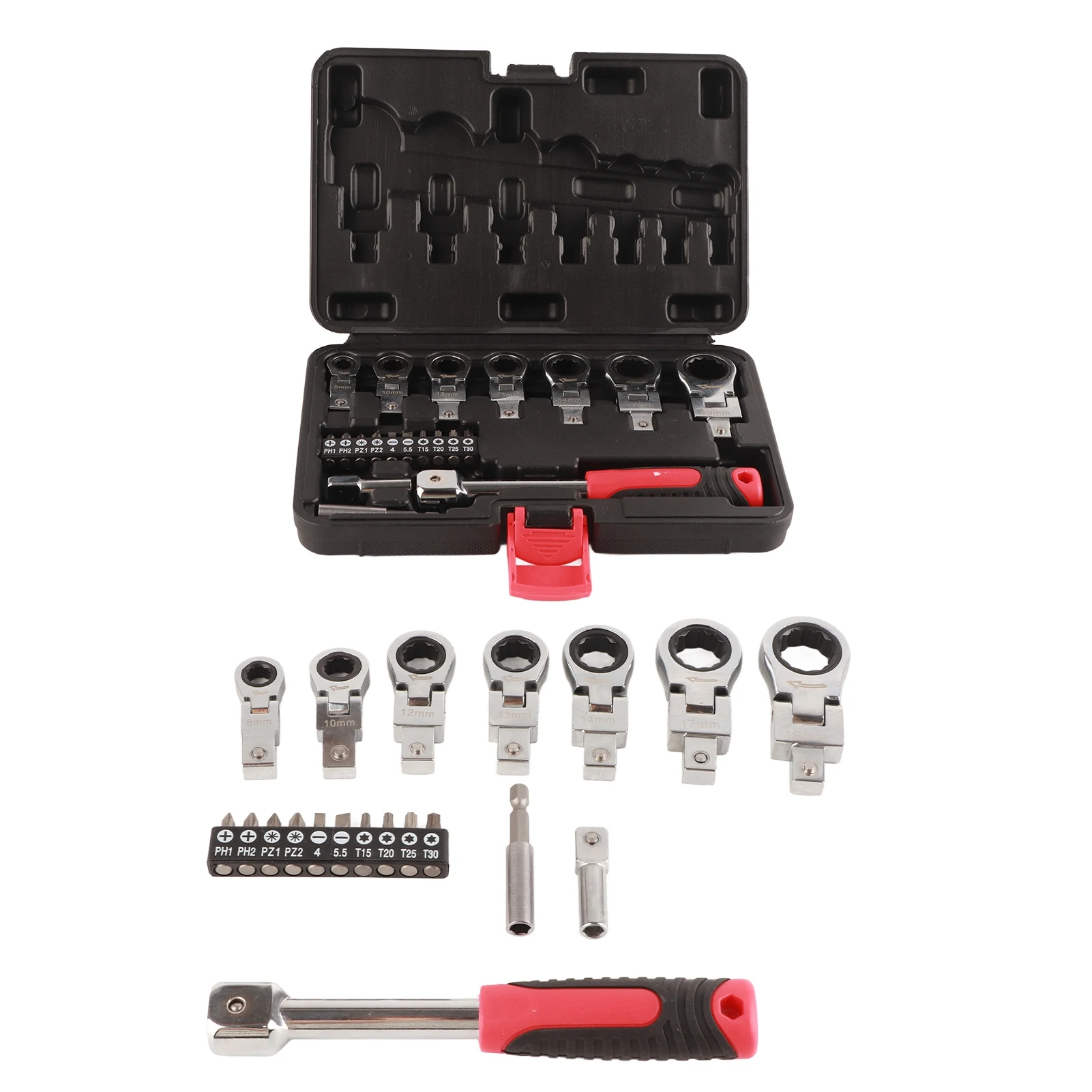 20 Pcs Ratchet Wrench Set Interchangeable 180 Degree Rotating Flex Head Wrench Screwdriver Bit