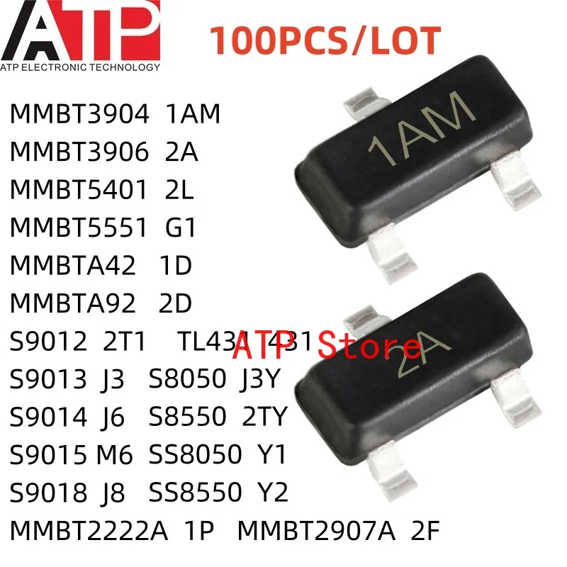 100PCS/LOT MMBT2222A MMBT2907A MMBT3904 MMBT3906 MMBT5401 MMBT5551 MMBTA42 MMBTA92 TL431 S8050 S8550 SOT-23 Bipolar Transistors